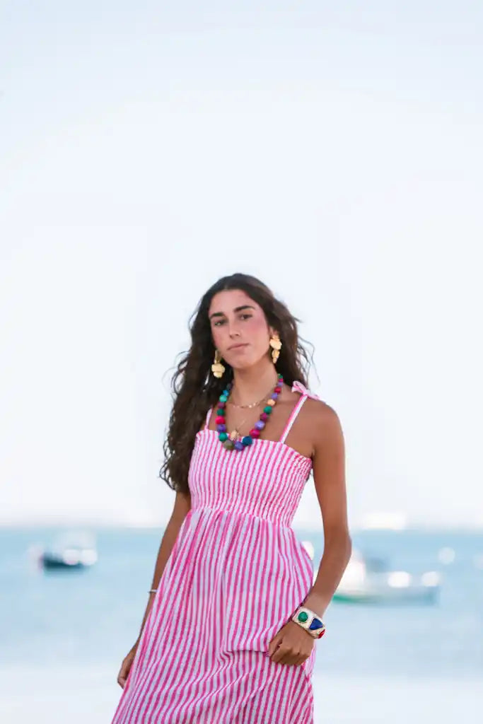VESTIDO RAYAS ROSA SALITRE